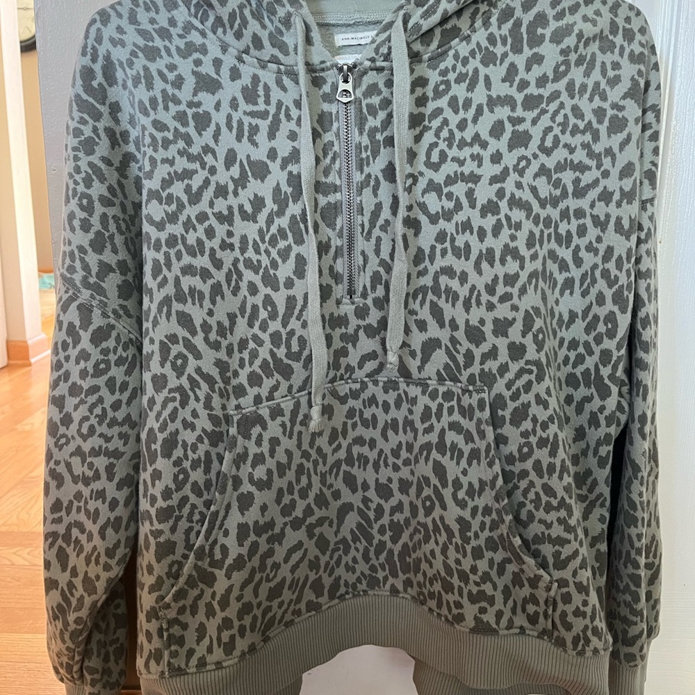 American Eagle Outfitters Green Leopard Print Hoodie